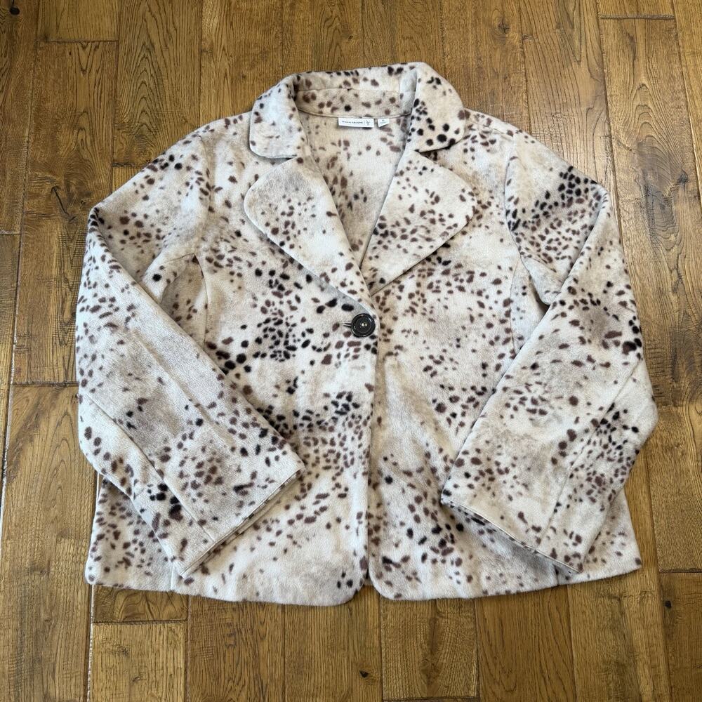 Susan Graver Fleece Animal Print Spotted One Button Jacket Coat Women’s Sz XL